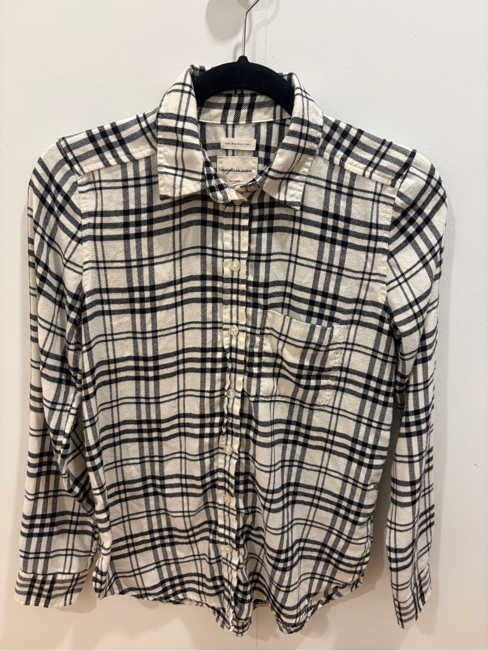 American Eagle Outfitters Black and White Plaid Button-Down Shirt-Juniors